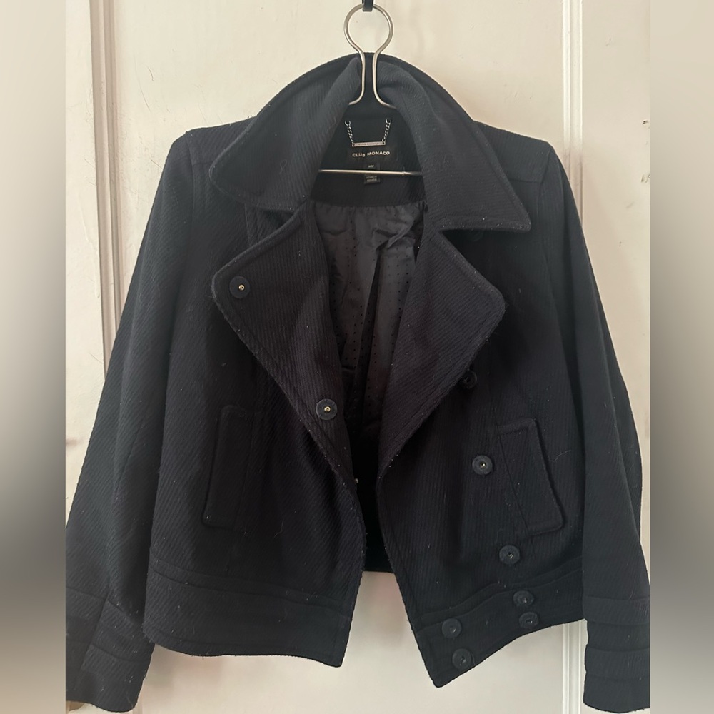 Club Monaco Navy Blue Classic Double Breasted Winter Pea Coat Jacket Size M